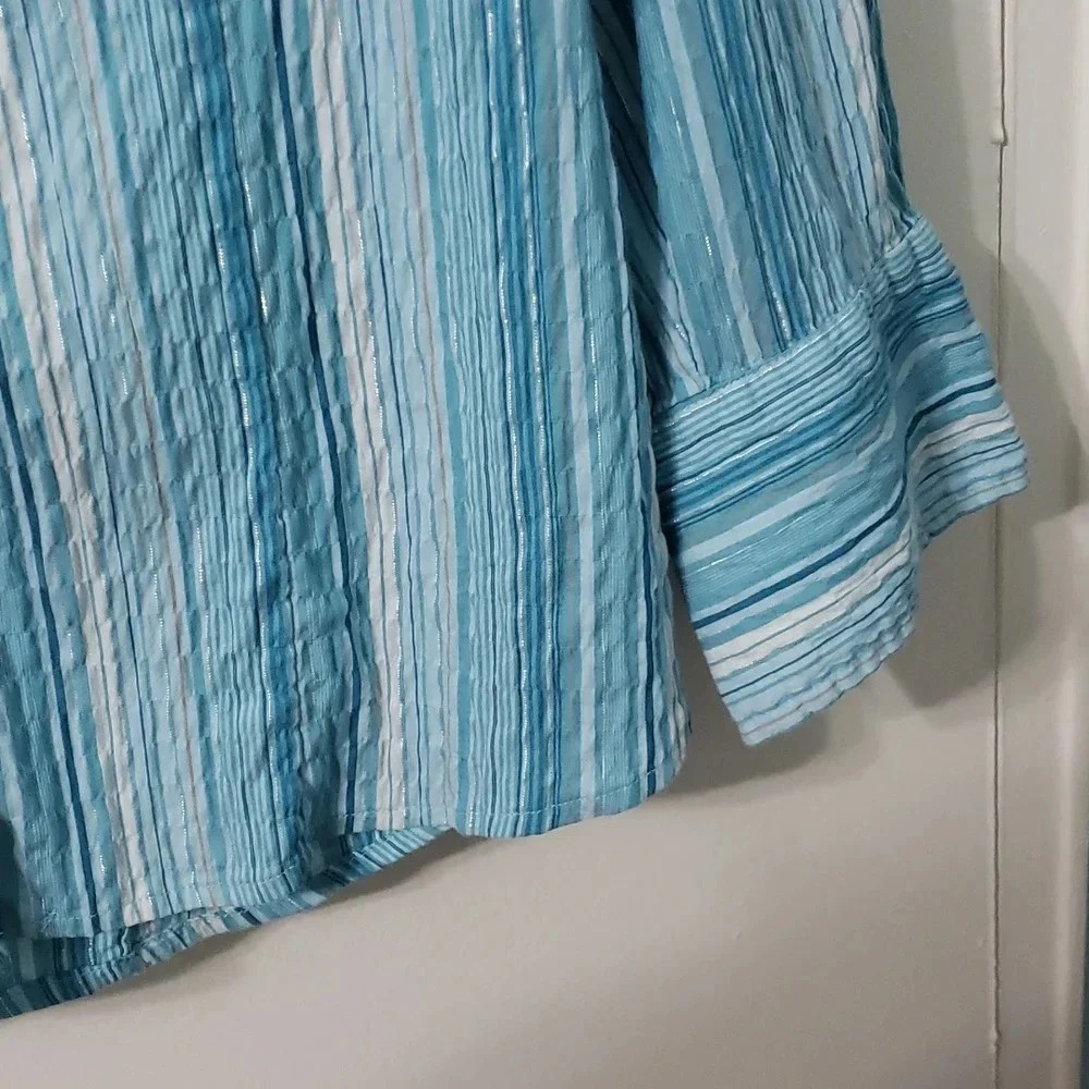 JM Collection Blue Button Down - Picture 8 of 13